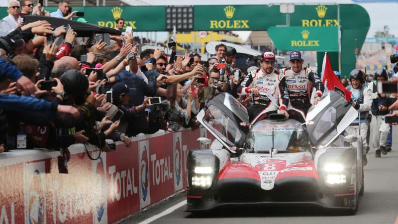 Toyota drivers head to podium after winning 2018 Le Mans 24 Hours
