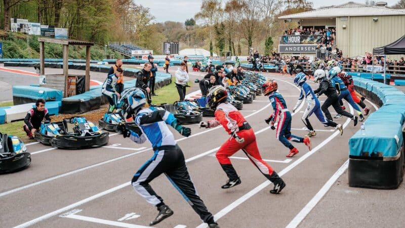 A Le Mans-style start karting