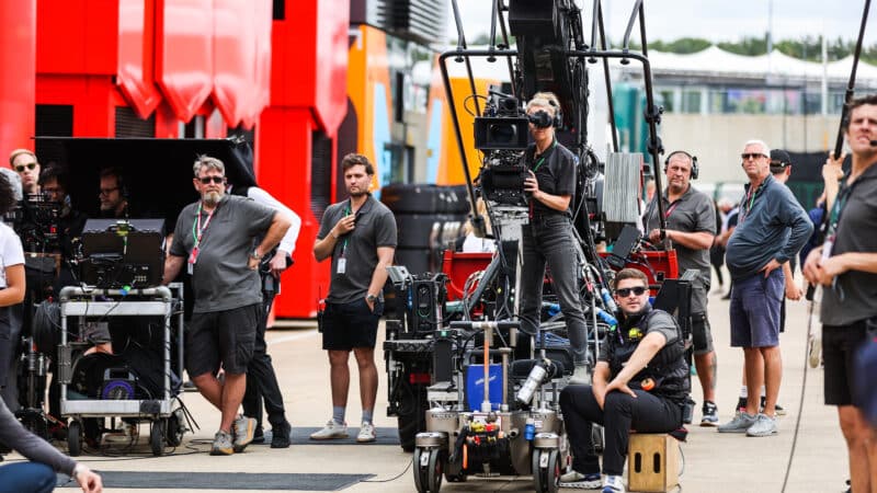 APXGP filming team in Silverstone F1 paddock at 2023 British Grand Prix