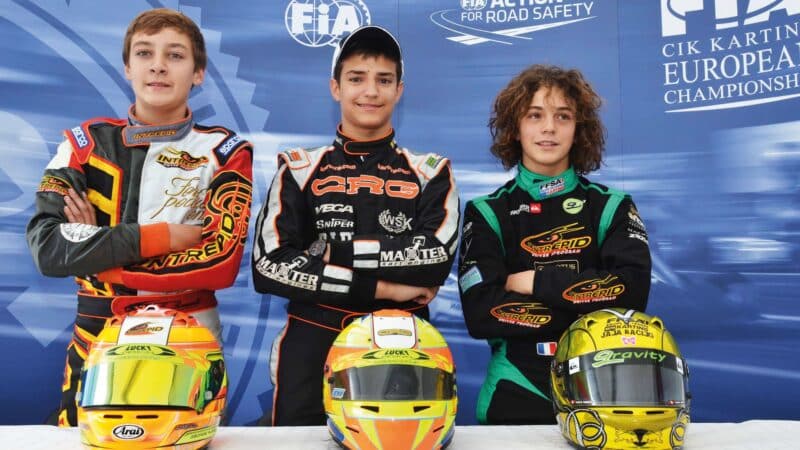 Alex Palou with George Russell and Dorian Boccolacci in karting