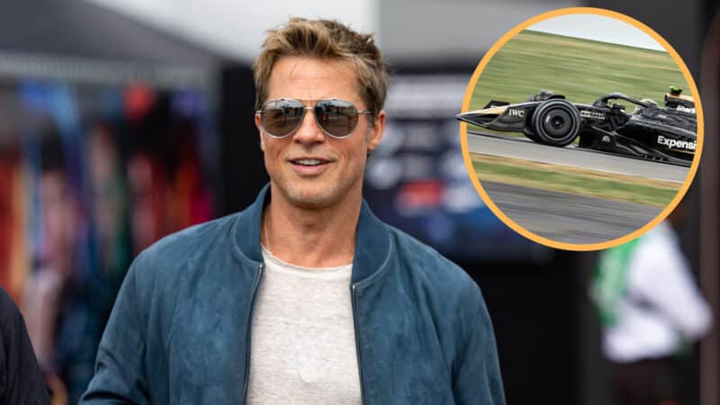 Brad Pitt at Silverstone with F1 film car inset