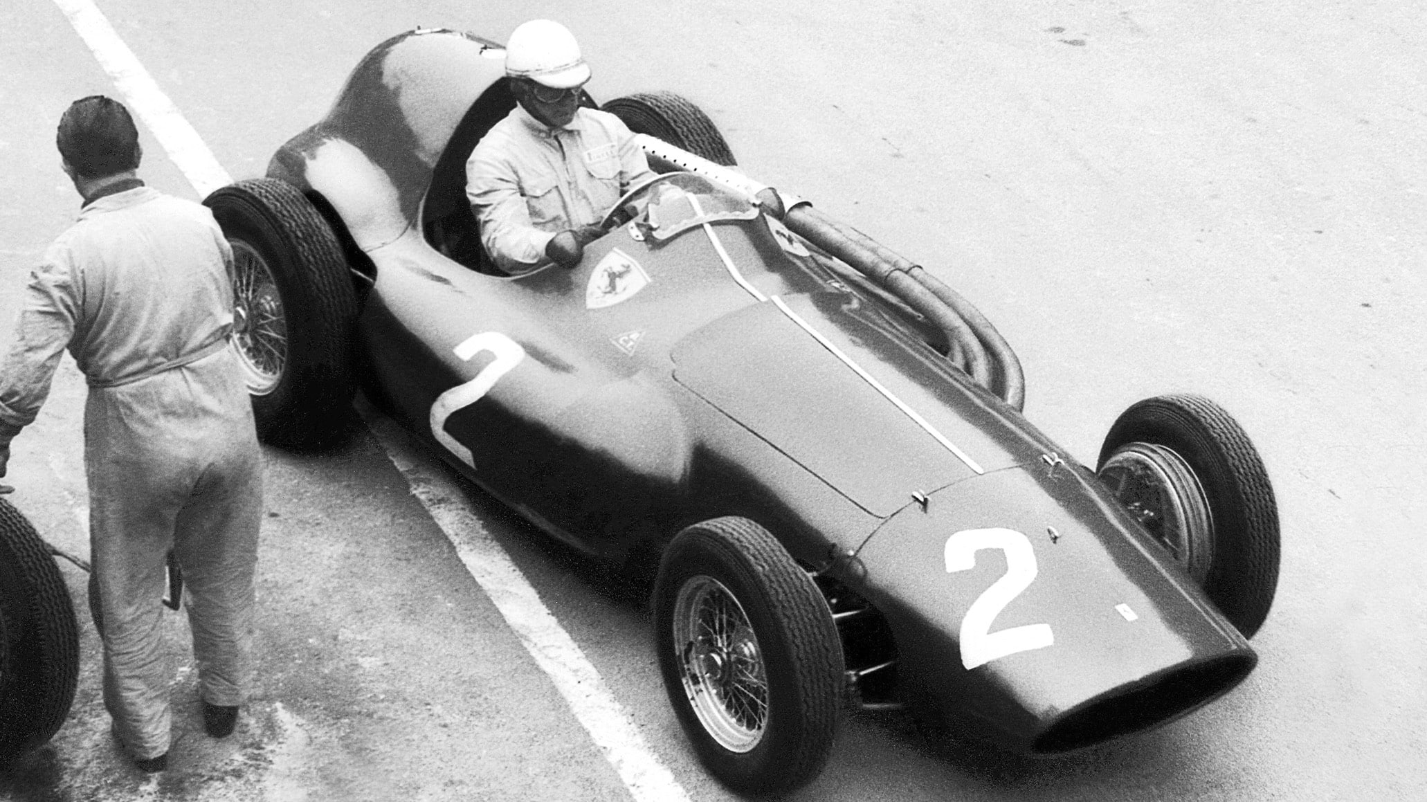 Farina in Ferrari 555 Supersqualo at 1955 Belgian Grand Prix