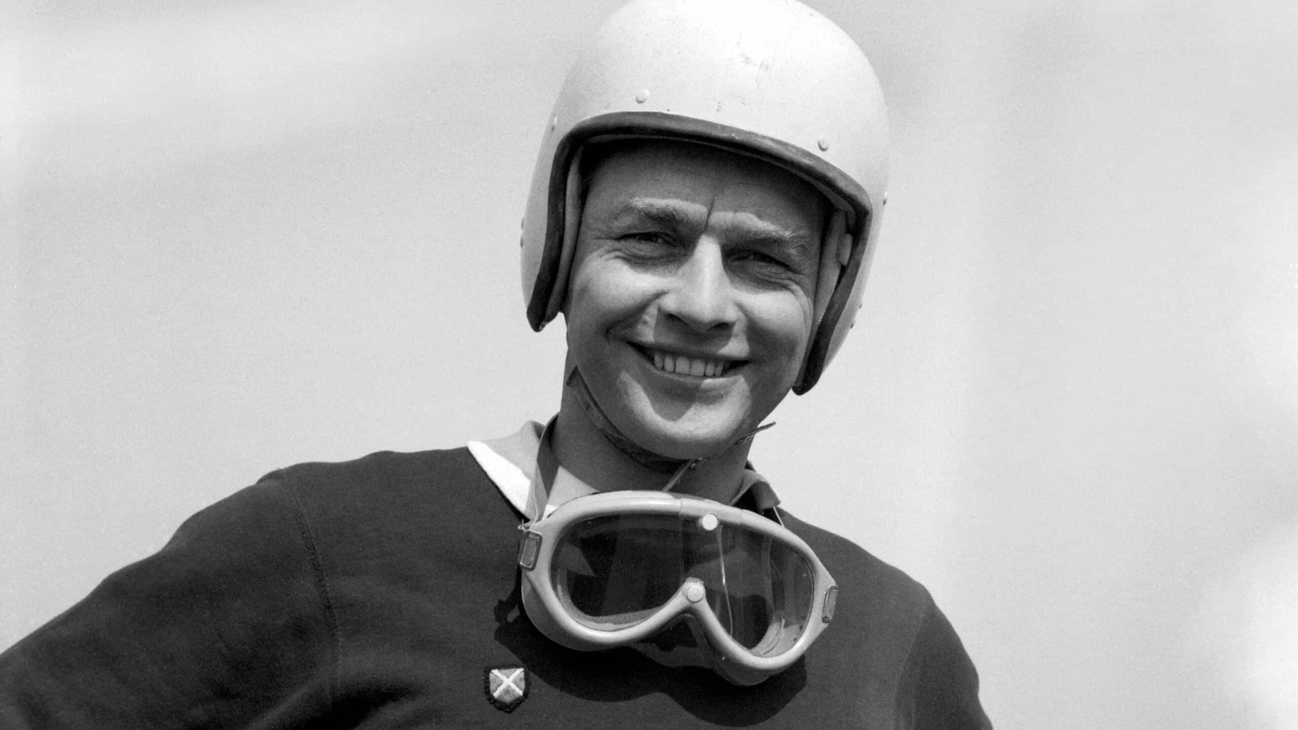 Flockhart big smiles in helmet and goggles
