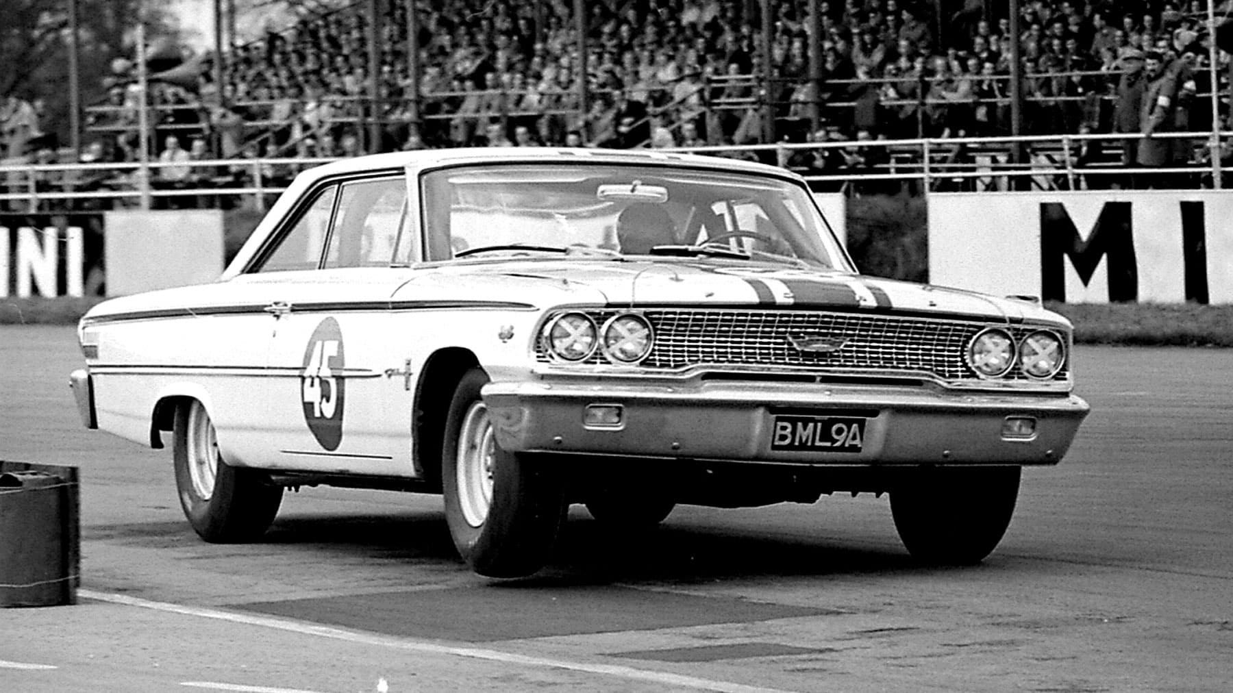 Ford Galaxie on three wheels in 1963