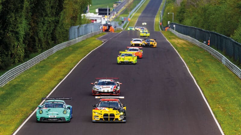 GT3 cars on long straight at Nurburgring