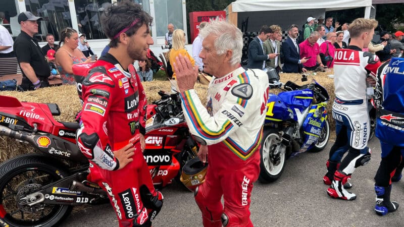 Giacomo Agostini with Enea Bastianini at 2023 Goodwood Festival of Speed