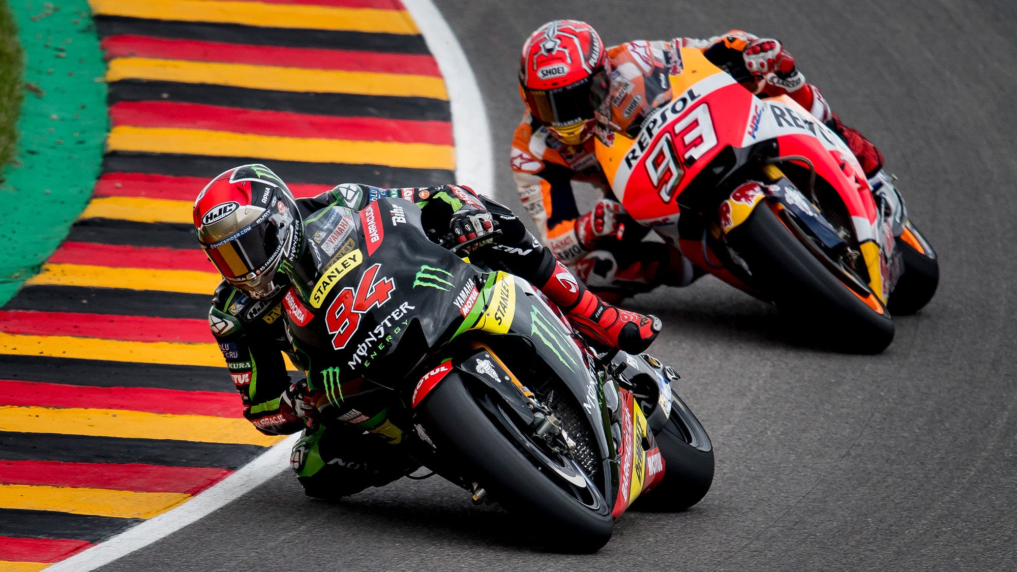 Jonas Folger leads Marc Marquez in 2017 MotoGP Sachsenring race