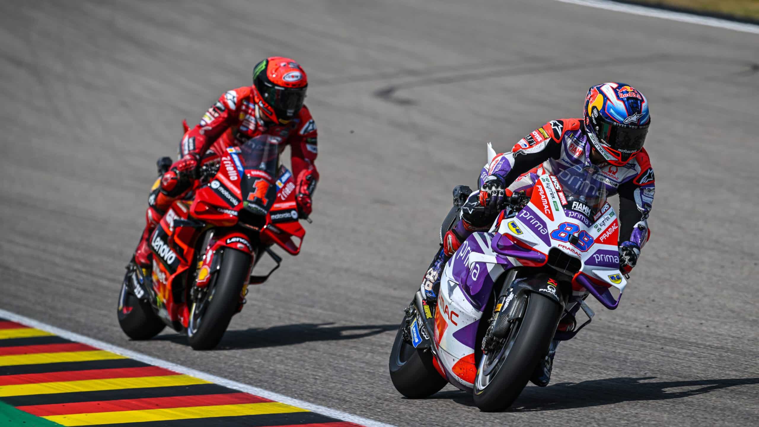 Jorge-Martin-passes-Pecco-Bagnaia-in-2023-MotoGP-German-GP
