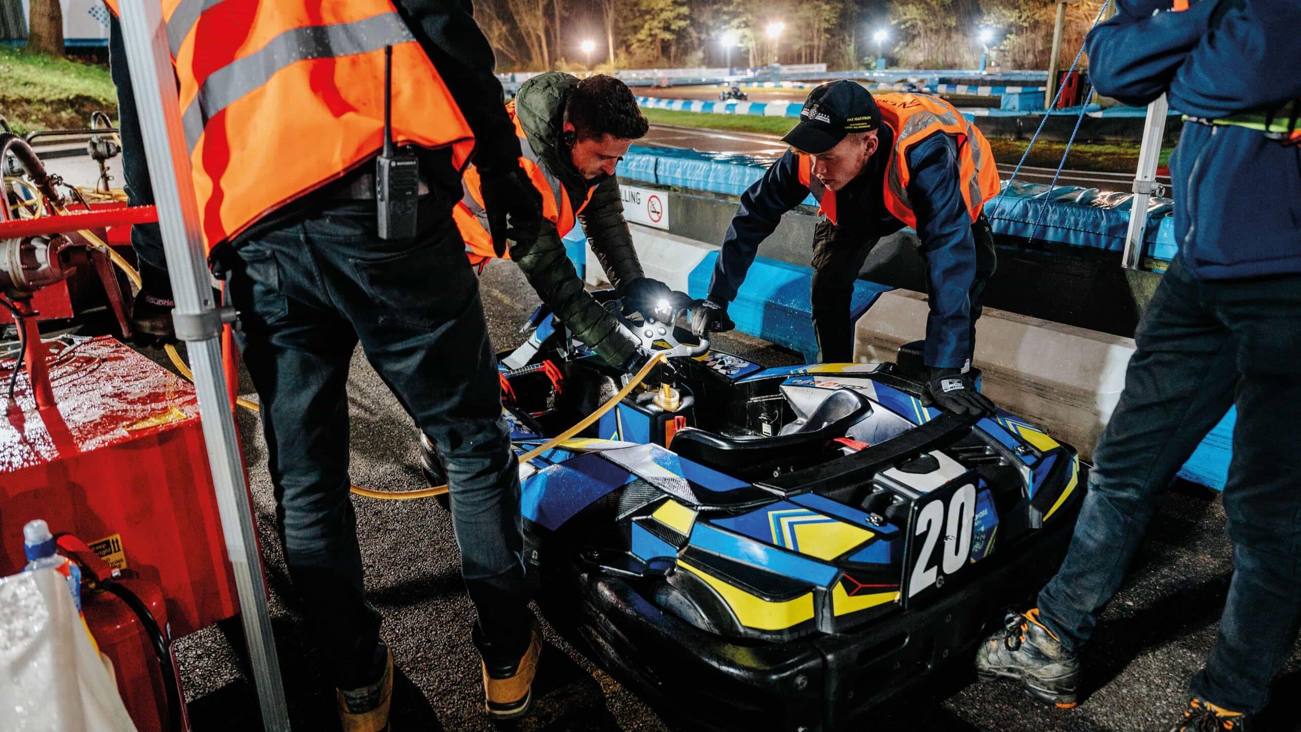 Kart being fuled by pitcrew