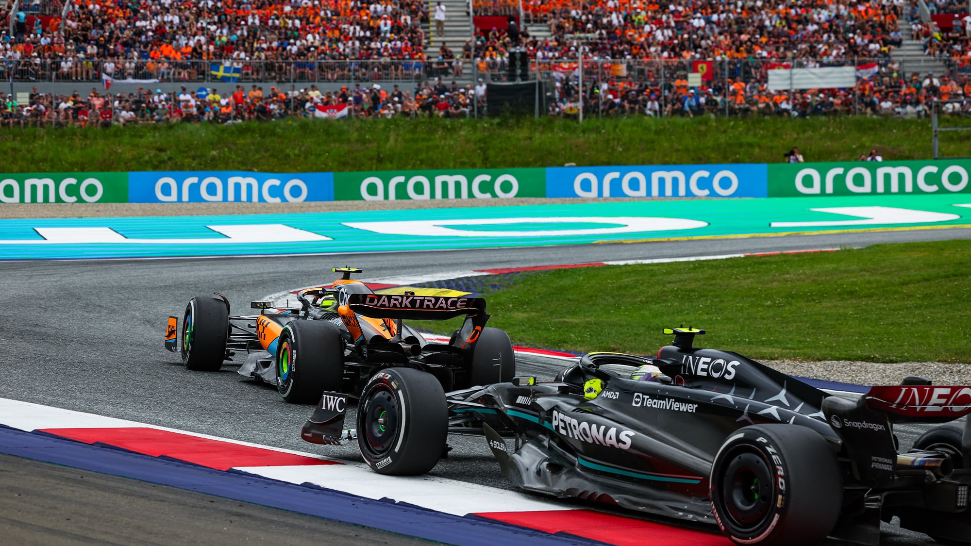 Lewis Hamilton behind Lando Norris in 2023 Austrian Grand Prix