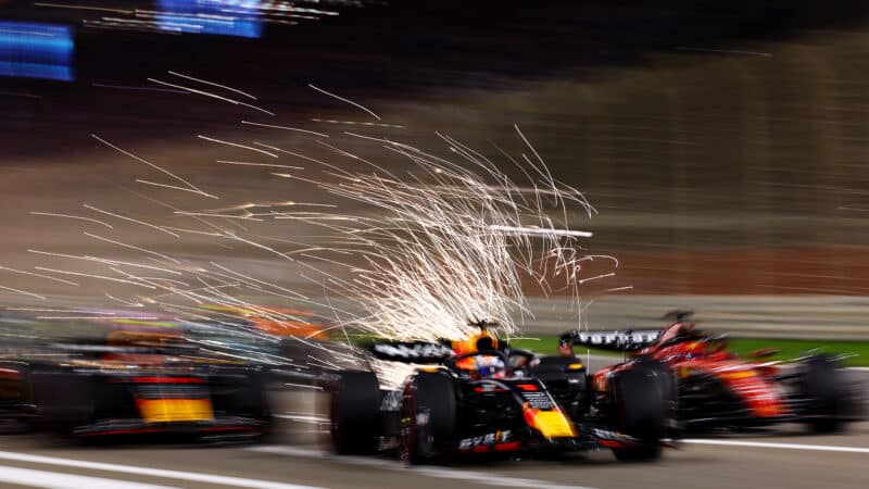 Max Verstappen leads at the start of the 2023 Bahrain GP