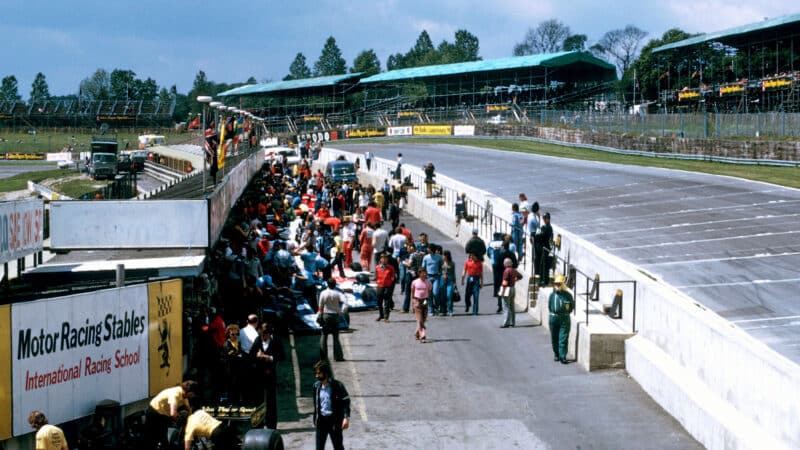 Pitlane at 1974 British Grand Prix at Brands Hatch