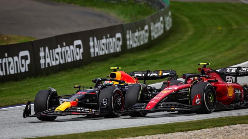 Sergio Perez battles Carlos Sainz in 2023 Austrian Grand Prix