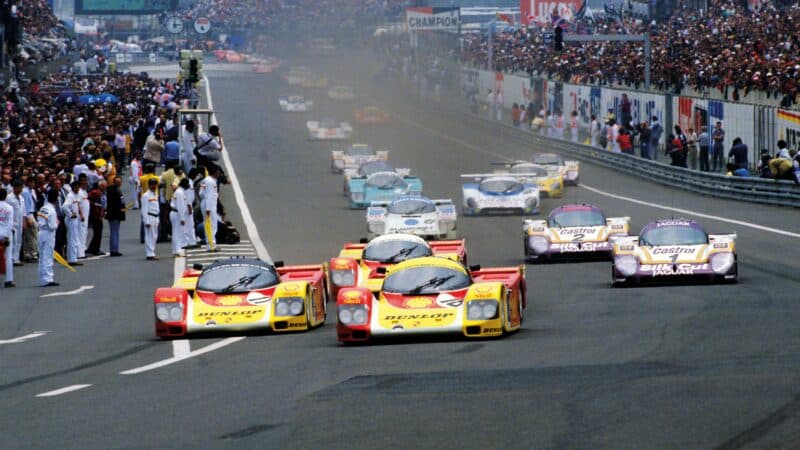 Three Porsche 962Cs lead Le mans 1988