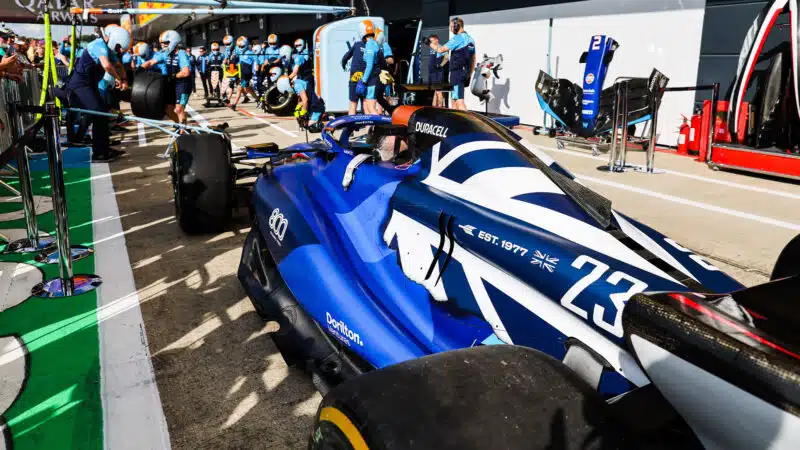 Williams in Silverstone pitlane with 800th race livery