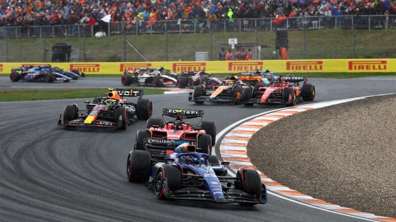 Alex Albon ahead of both Ferraris and Sergio Perez at start of 2023 Dutch GP