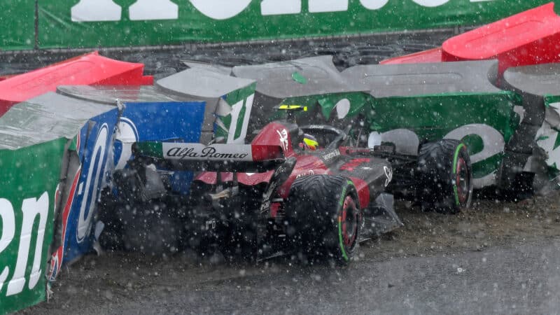 Crashed Alfa Romeo of Zhou Guanyu at 2023 Dutch Grand Prix