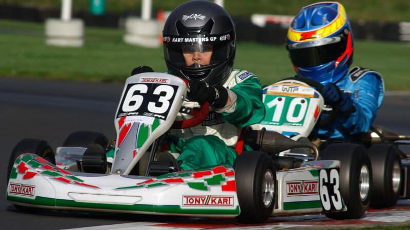 George Russell karting at PFI circuit