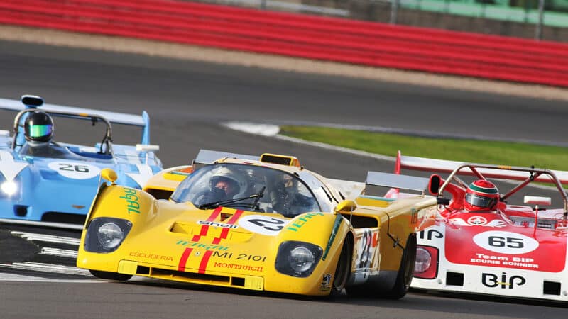 Guy Pearson and Alex Brundle Lola leads at.2023 Silverstone Festival