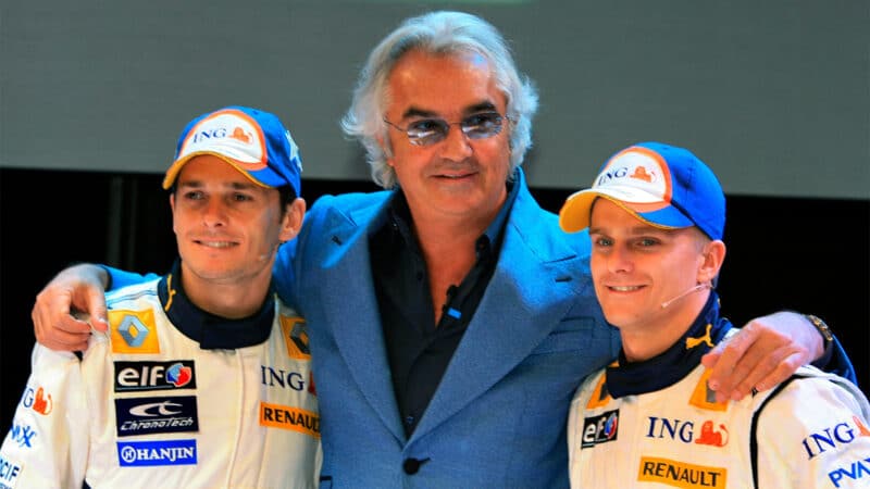 Flavio Briatore with Giancarlo Fisichella and Heikki Kovalainen in 2007