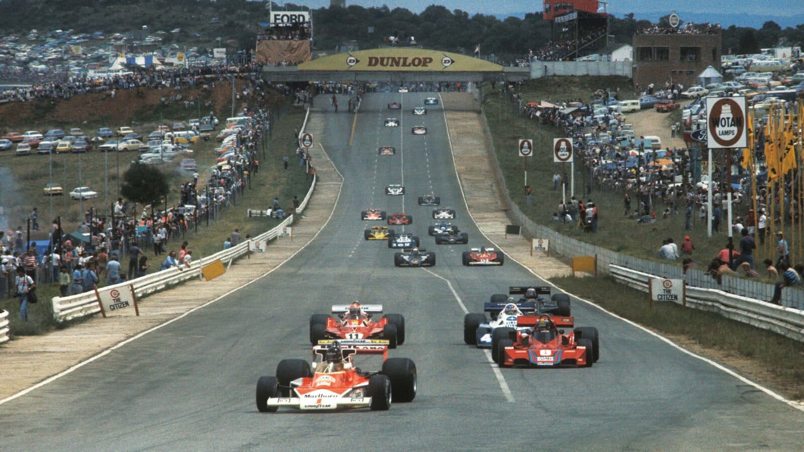 James Hunt leads the 1977 GP at Kyalami