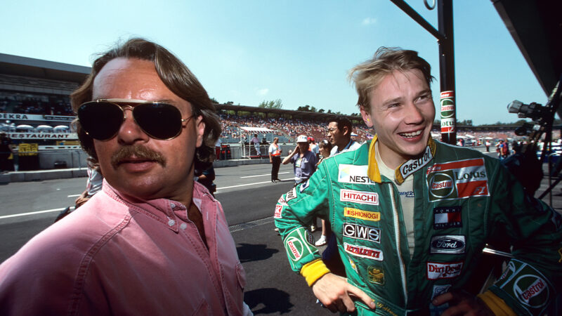Keke Rosberg with Mika Hakkinen in F1 pitlane