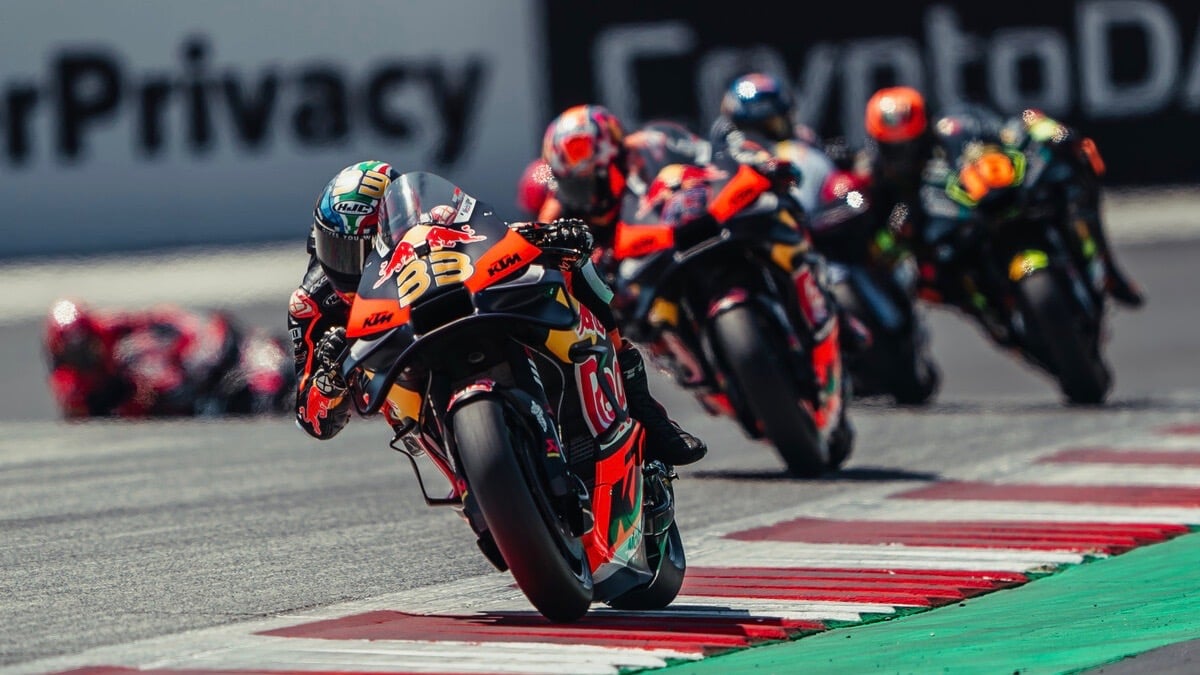 Pecco Bagnaia leads Brad Binder plus Jack Miller and Luca Marini in 2023 MotoGP Austrian GP