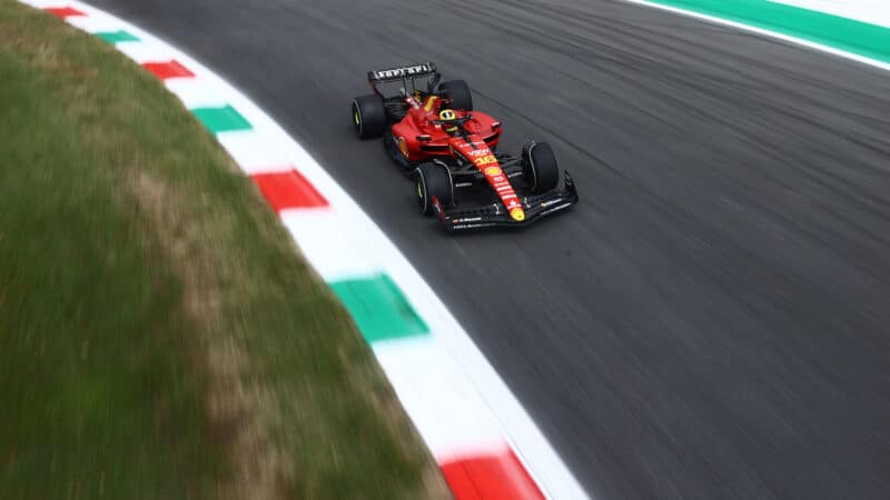 Charles Leclerc on track for Ferrari in 2023 Italian Grand Prix