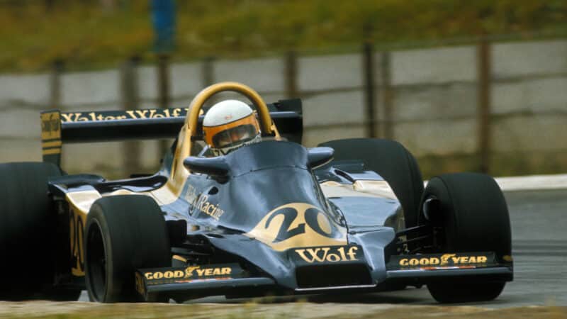 Jody Scheckter in Wolf F1 car at 1977 South African Grand Prix