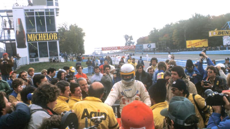 Jody Scheckter steps out of his Ferrari to retire from F1 at Watkins Glen in 1980