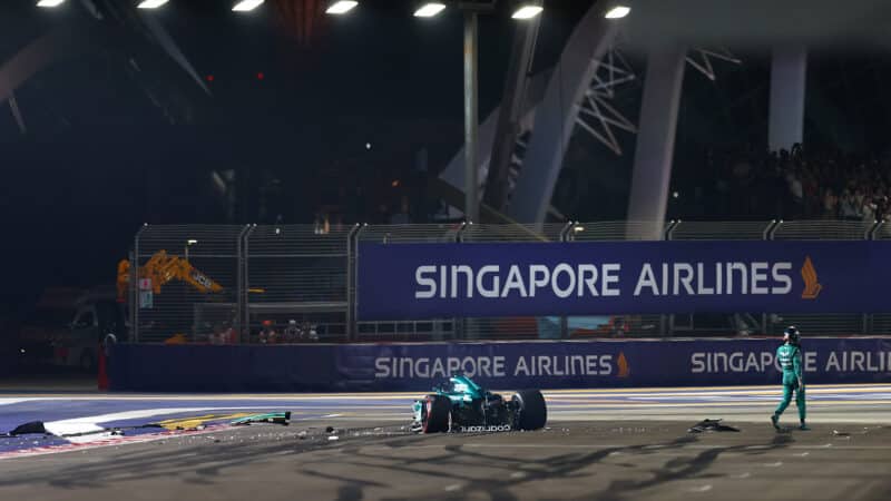 Lance Stroll walks away from wrecked Aston Martin after 2023 Singapore GP qualifying