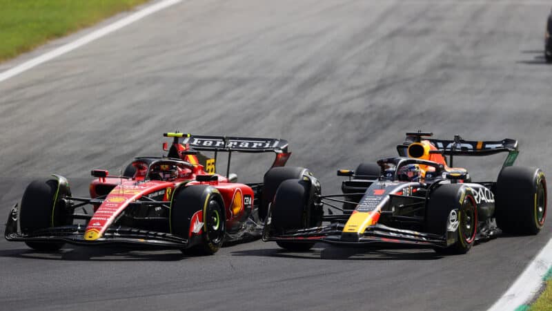 Max Verstappen alongside Carlos Sainz in 2023 F1 Italian Grand Prix