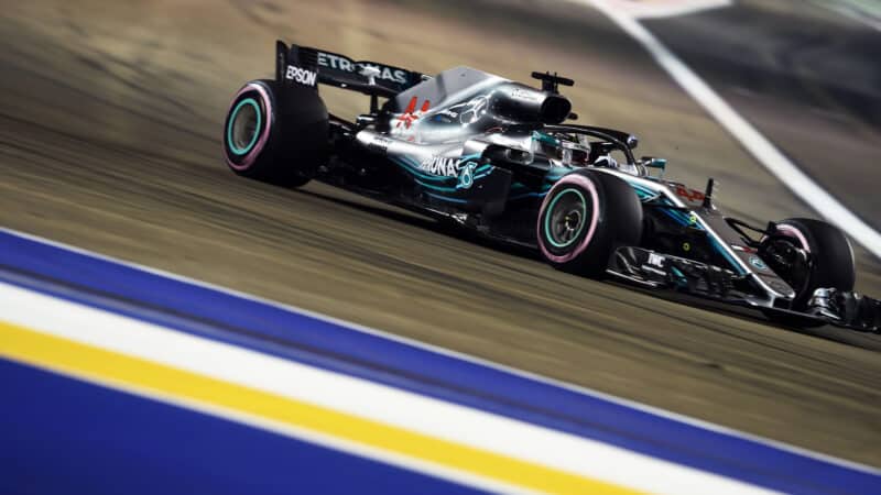 Mercedes of Lewis Hamilton in qualifying for 2018 Singapore Grand Prix