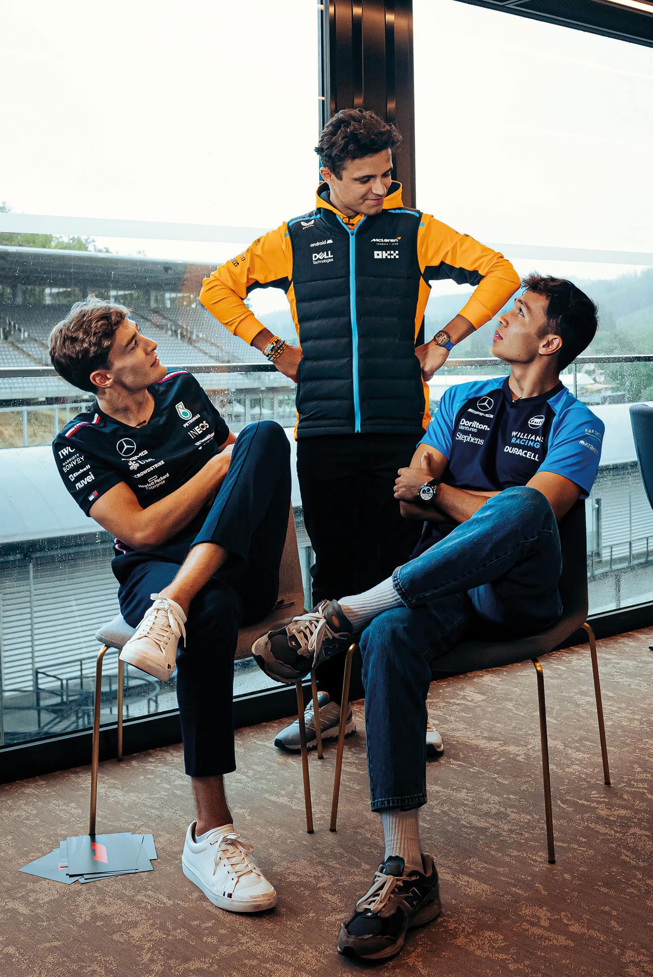 Norris, Albon and Russell chat