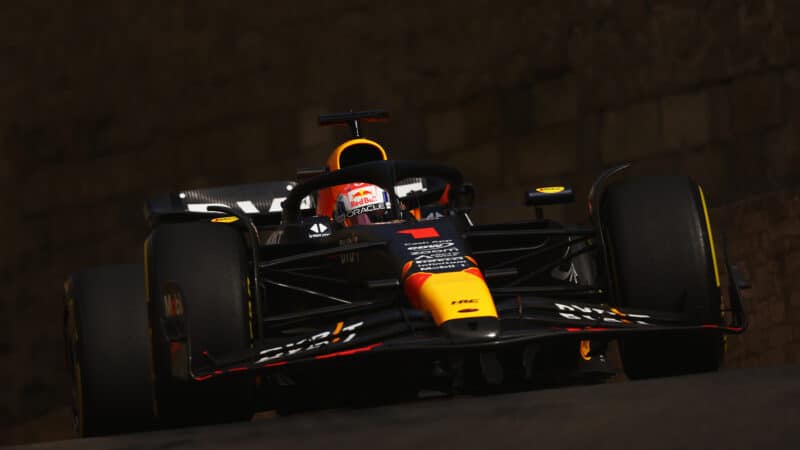 Red Bull of Max Verstappen cornering in 2023 Azerbaijan Grand Prix