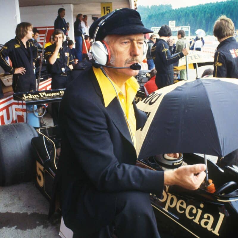 Colin Chapman with stopwatch in 1978 Austrian GP