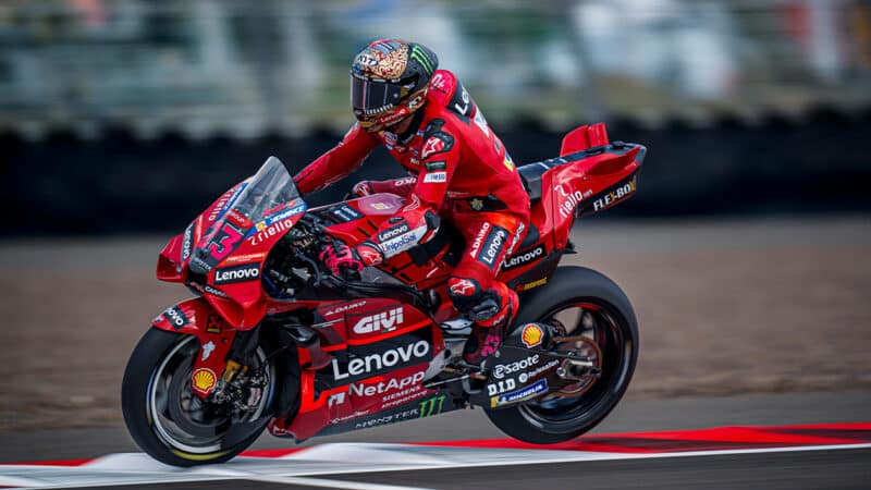Enea Bastianini runs over Mandalike kerb at 2023 MotoGP Indonesian GP