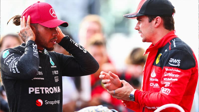 Lewis Hamilton and Charles Leclerc talk after 2023 US Grand Prix sprint race