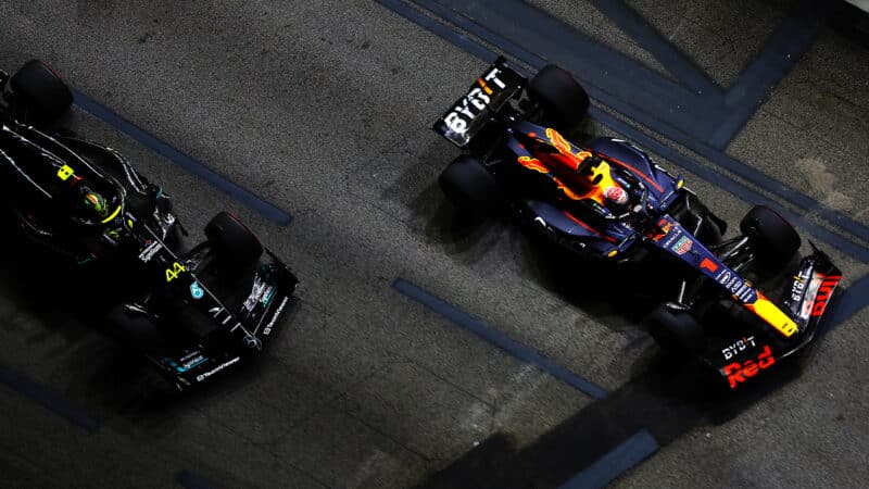 Max Verstappen leads Lewis Hamilton in 2023 Singapore Grand Prix