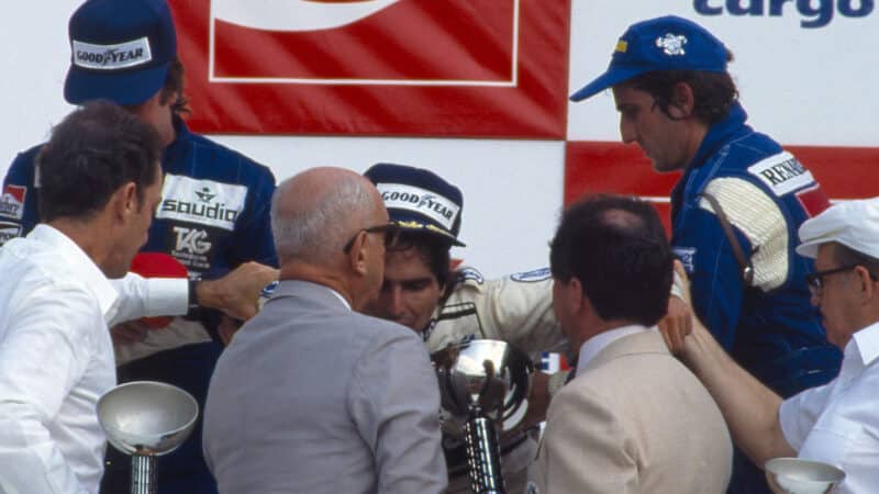 Nelson Piquet collapses on the podium after 1982 Brazilian Grand Prix