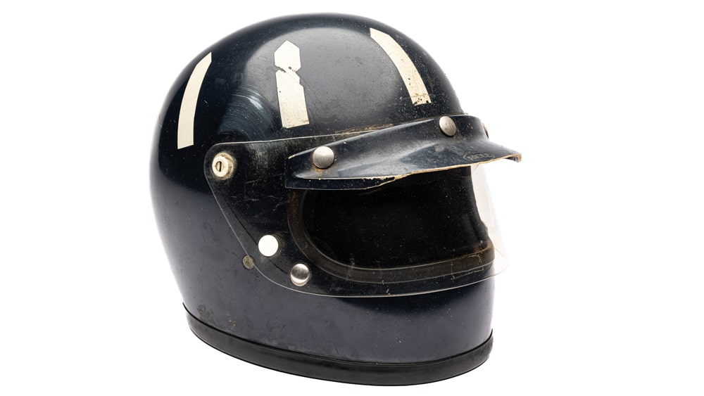 Race-worn crash helmet
