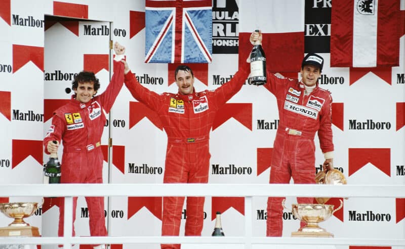 Prost Mansell and Berger on the 1990 Mexican GP podium