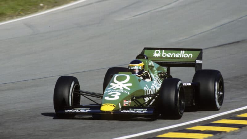 Michele Alboreto in a Benetton-branded Tyrrell-Cosworth