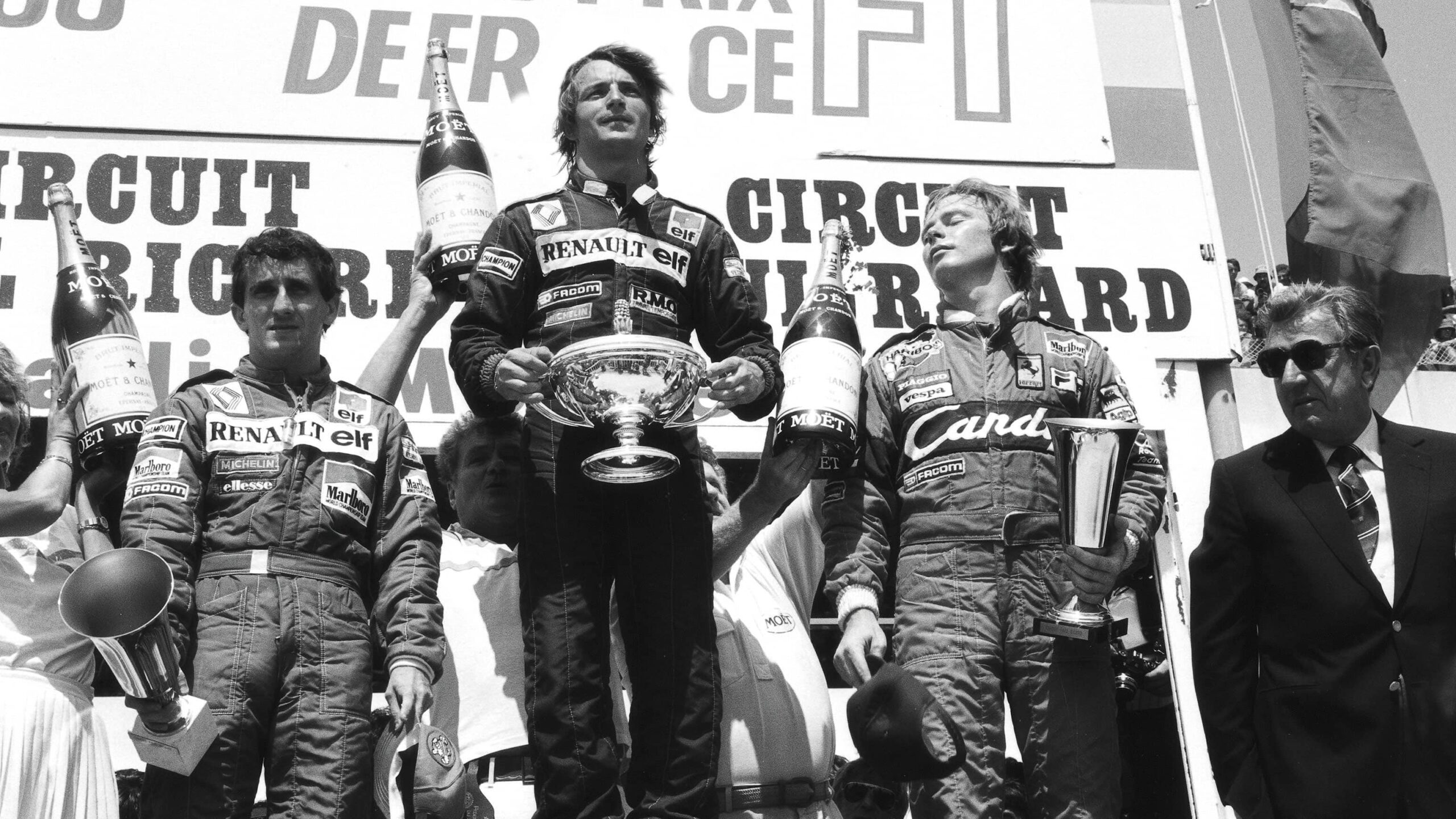 Alain Prost and RenÉ Arnoux on the podium