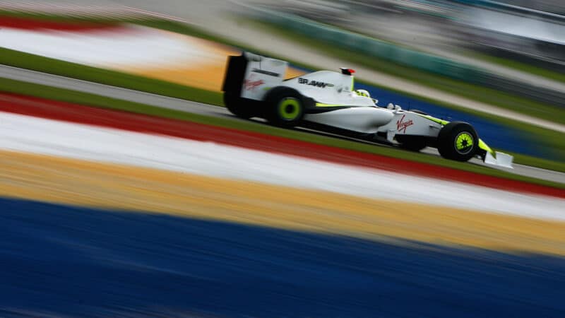 Brawn GP car of Jenson Button in qualifying for 2009 Malaysian Grand Prix