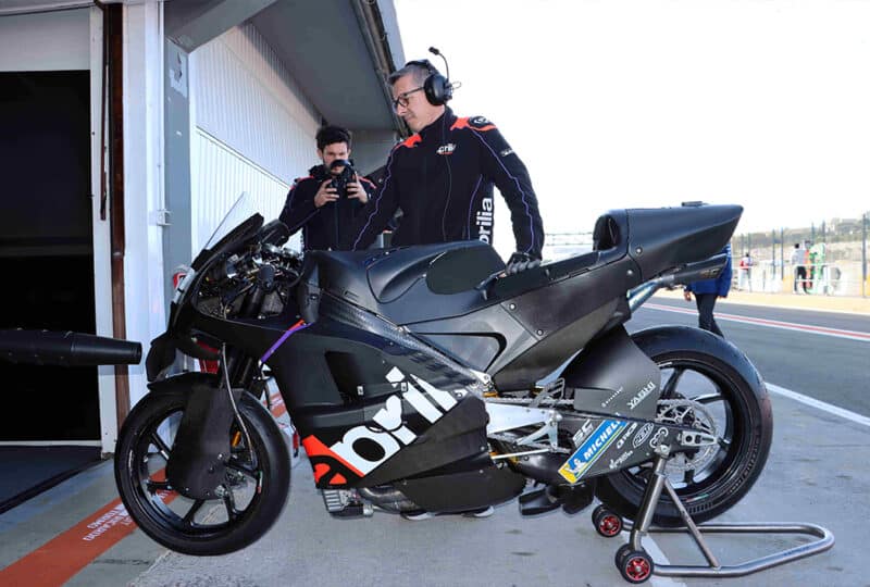 Carbon-fibre framed Aprilia RS GP at 2023 MotoGP Valencia post season test
