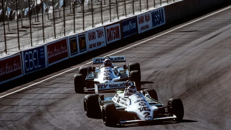 Carlos Reutemann leads Alan Jones in the 1981 Las Vegas Grand Prix
