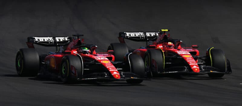 Charles Leclerc and Carlos Sainz go head to head in Ferrari