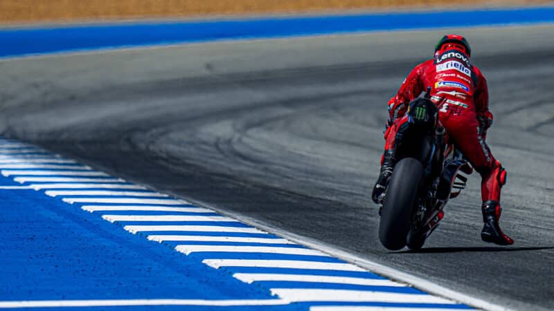 Ducati rear tyre lifts as Pecco Bagnaia brakes