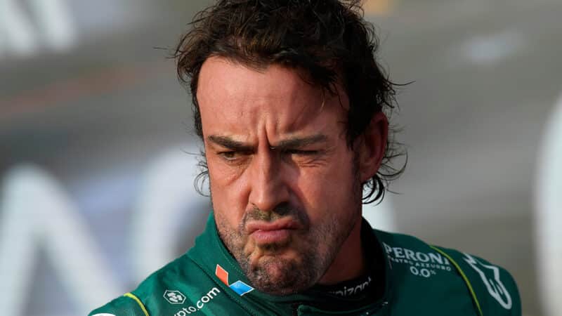 Fernando Alonso grimaces after 2023 US GP Sprint race